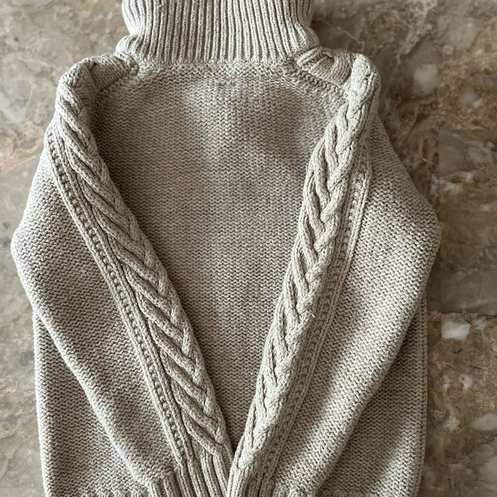 BabyGap, brown/beige sweater, elbow patches, button/hook closure, cable knit, 3 - Picture 10 of 10
